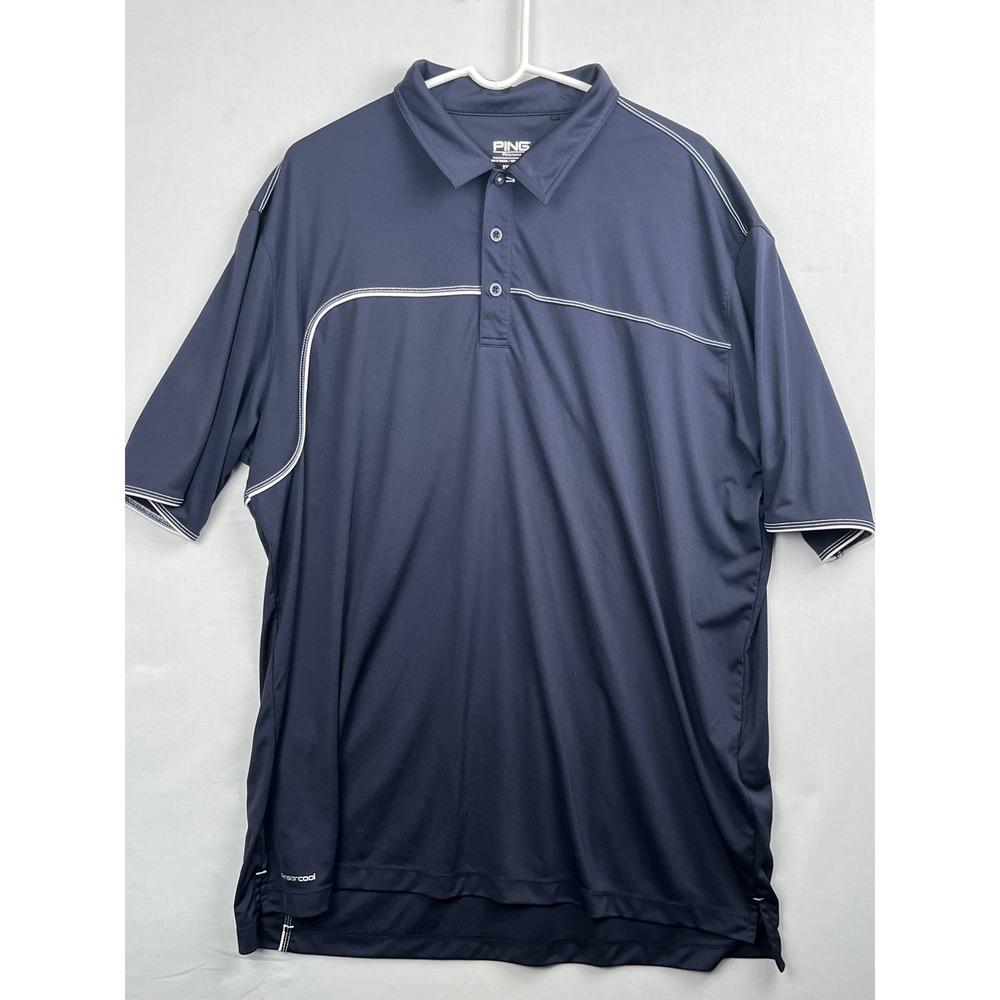 Ping Performance Sensorcool Golf Polo Shirt Mens XXL Navy Blue White Piping